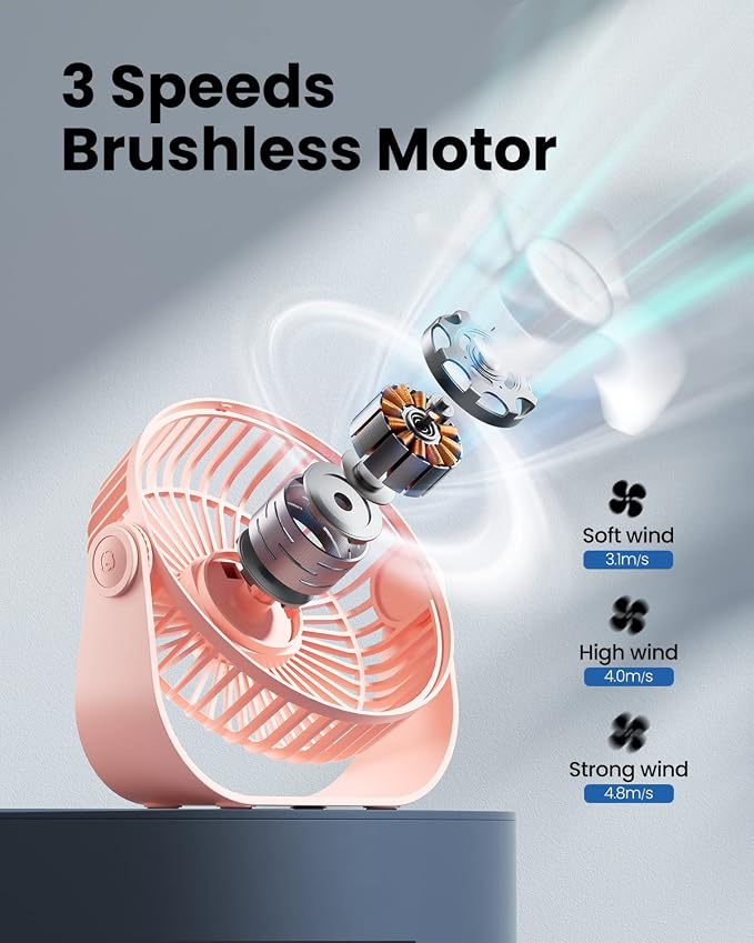 USB Desk Fan, 3 Speeds Strong Airflow, 5.5 Inch Portable 90° Rotate Quiet Cooling, Small Personal Table Fans for Bedroom Home