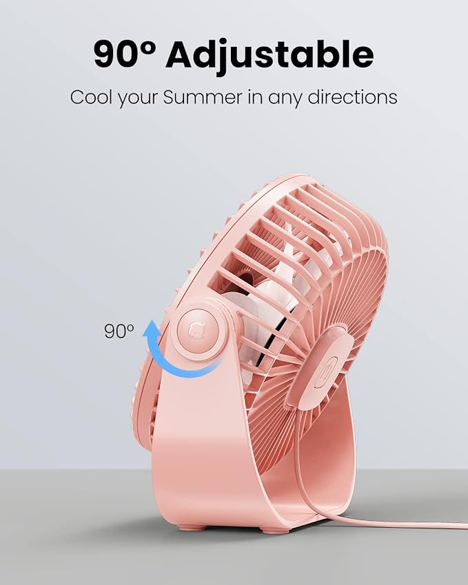 USB Desk Fan, 3 Speeds Strong Airflow, 5.5 Inch Portable 90° Rotate Quiet Cooling, Small Personal Table Fans for Bedroom Home