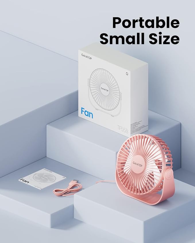 USB Desk Fan, 3 Speeds Strong Airflow, 5.5 Inch Portable 90° Rotate Quiet Cooling, Small Personal Table Fans for Bedroom Home