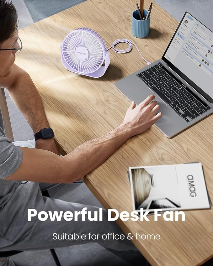 USB Desk Fan, 3 Speeds Strong Airflow, 5.5 Inch Portable 90° Rotate Quiet Cooling, Small Personal Table Fans for Bedroom Home