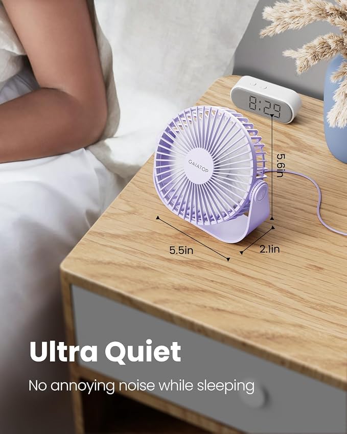 USB Desk Fan, 3 Speeds Strong Airflow, 5.5 Inch Portable 90° Rotate Quiet Cooling, Small Personal Table Fans for Bedroom Home