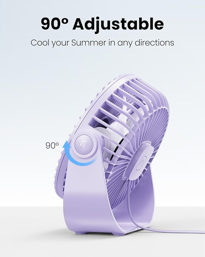 USB Desk Fan, 3 Speeds Strong Airflow, 5.5 Inch Portable 90° Rotate Quiet Cooling, Small Personal Table Fans for Bedroom Home