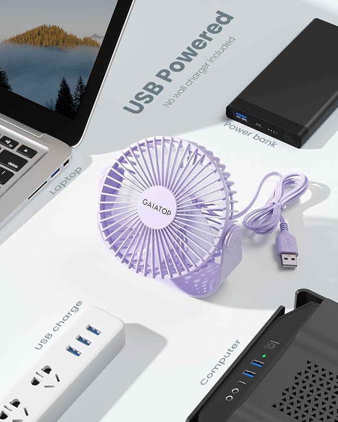 USB Desk Fan, 3 Speeds Strong Airflow, 5.5 Inch Portable 90° Rotate Quiet Cooling, Small Personal Table Fans for Bedroom Home