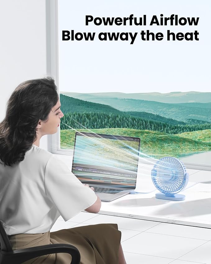 USB Desk Fan, 5.5 Inch Small Quiet Powerful 3 Speeds 90° Rotate, Personal Mini Portable Desktop Table Fans, Cooling for Home