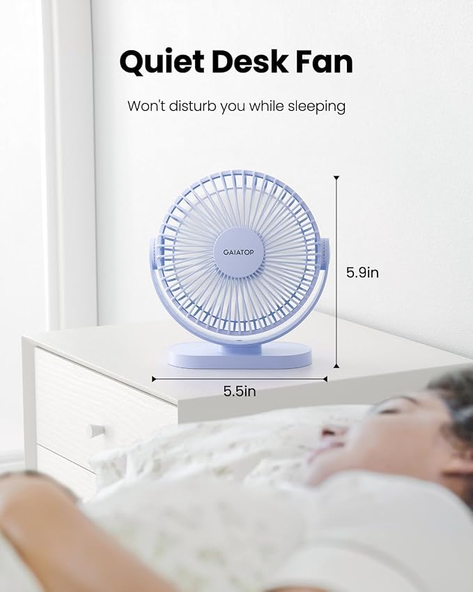 USB Desk Fan, 5.5 Inch Small Quiet Powerful 3 Speeds 90° Rotate, Personal Mini Portable Desktop Table Fans, Cooling for Home