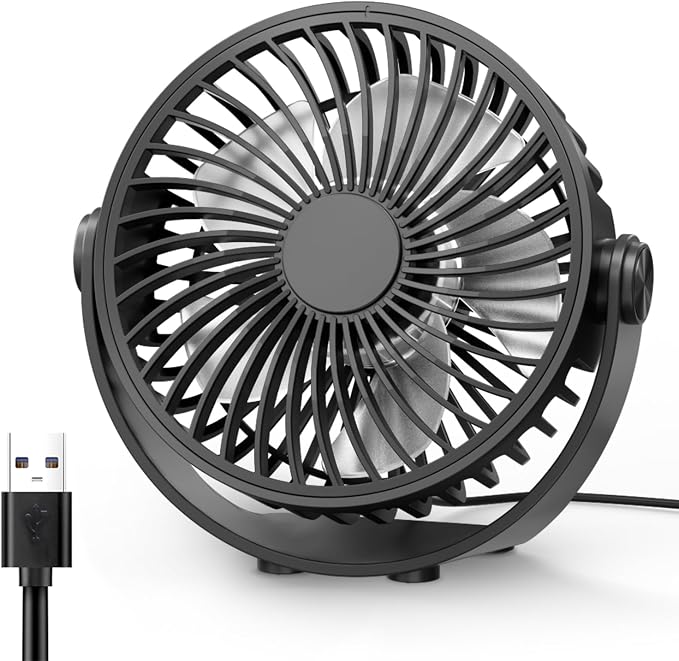 USB Desk Fan, 5 Inch Mini Portable, 3 Speeds Strong Airflow Personal Desktop, Detachable Cooling Fan 360° Rotation Quiet
