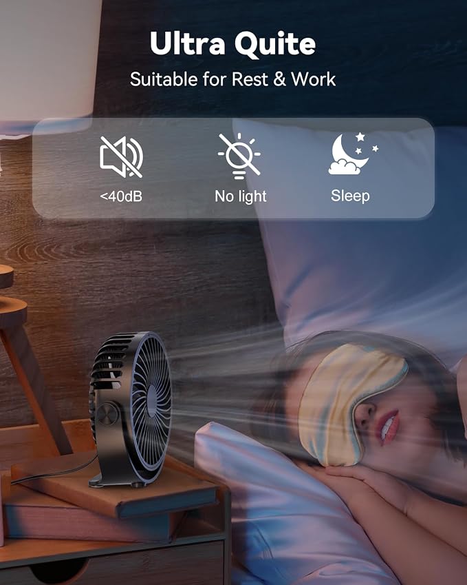 USB Desk Fan, 5 Inch Mini Portable, 3 Speeds Strong Airflow Personal Desktop, Detachable Cooling Fan 360° Rotation Quiet