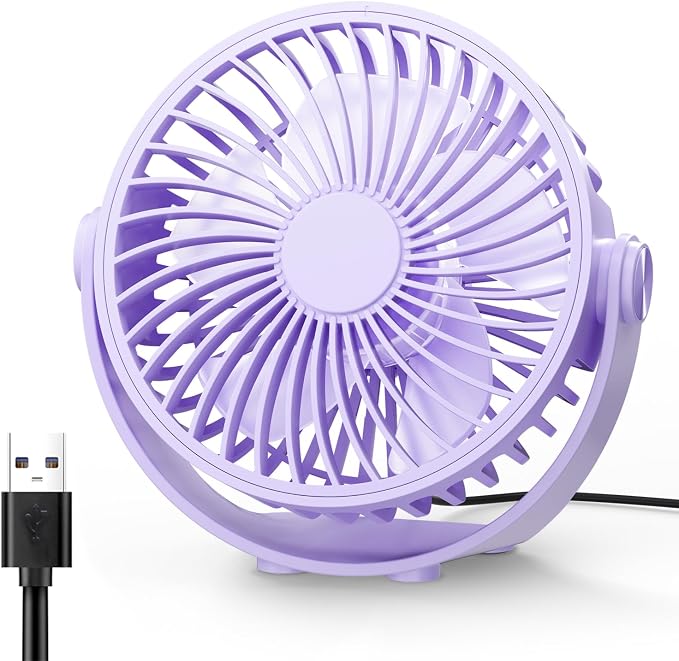 USB Desk Fan, 5 Inch Mini Portable, 3 Speeds Strong Airflow Personal Desktop, Detachable Cooling Fan 360° Rotation Quiet