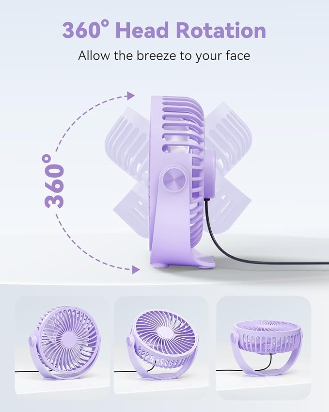 USB Desk Fan, 5 Inch Mini Portable, 3 Speeds Strong Airflow Personal Desktop, Detachable Cooling Fan 360° Rotation Quiet