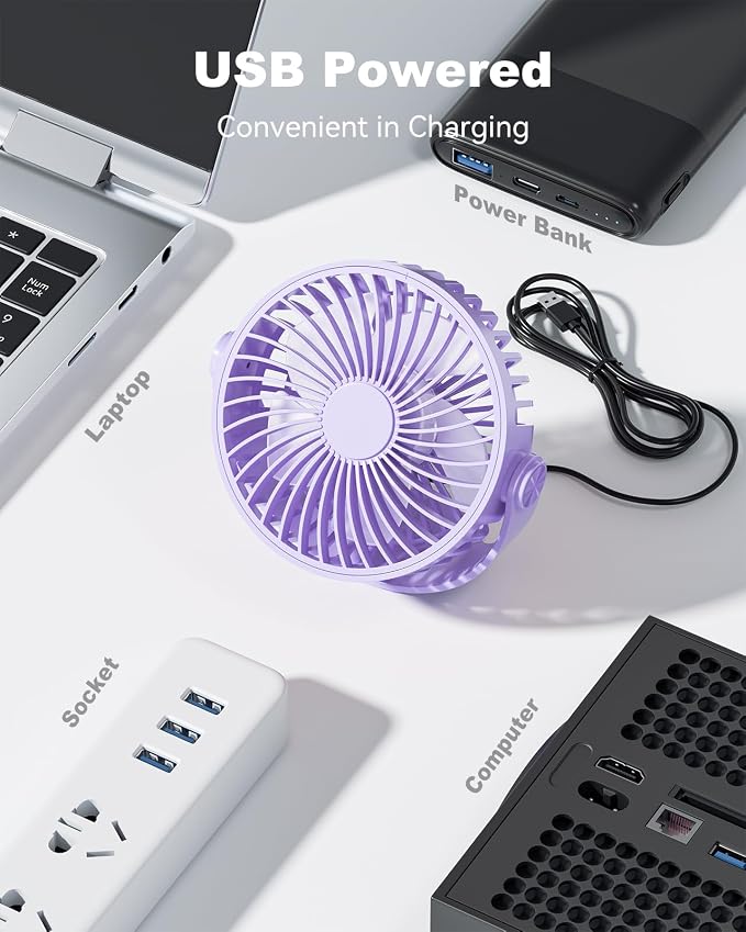 USB Desk Fan, 5 Inch Mini Portable, 3 Speeds Strong Airflow Personal Desktop, Detachable Cooling Fan 360° Rotation Quiet