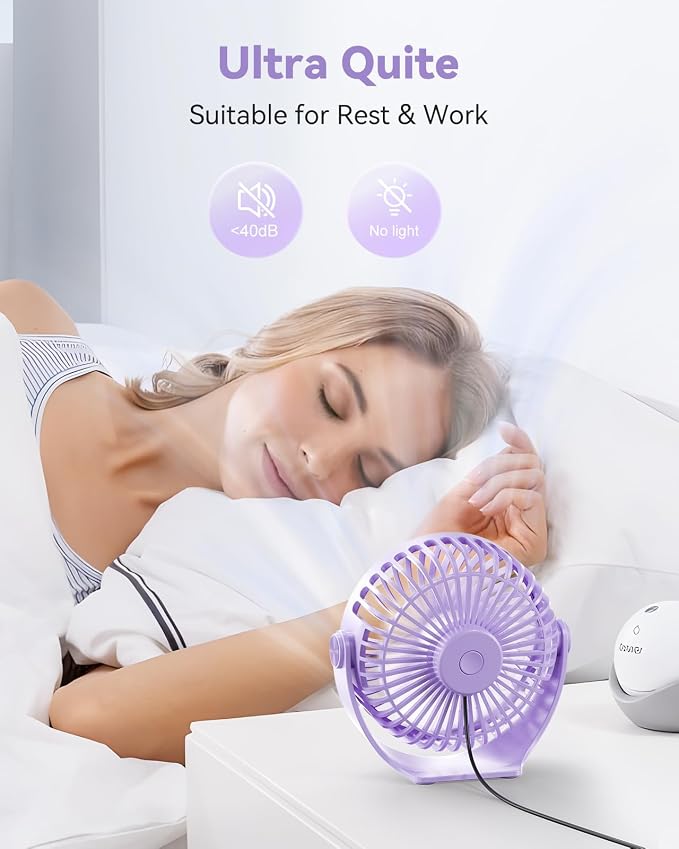 USB Desk Fan, 5 Inch Mini Portable, 3 Speeds Strong Airflow Personal Desktop, Detachable Cooling Fan 360° Rotation Quiet