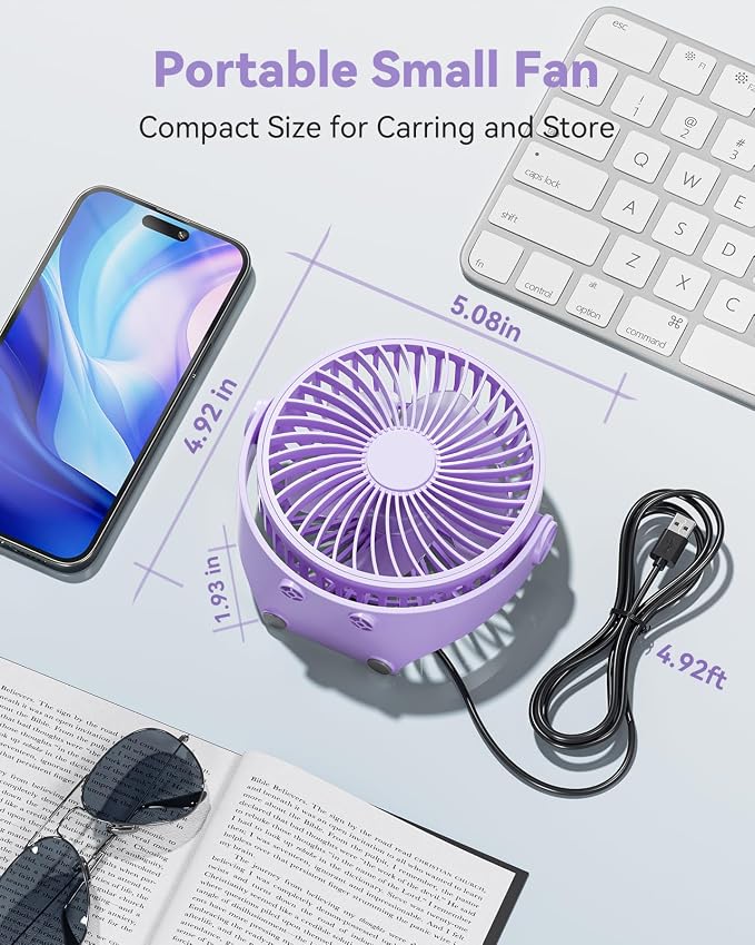 USB Desk Fan, 5 Inch Mini Portable, 3 Speeds Strong Airflow Personal Desktop, Detachable Cooling Fan 360° Rotation Quiet