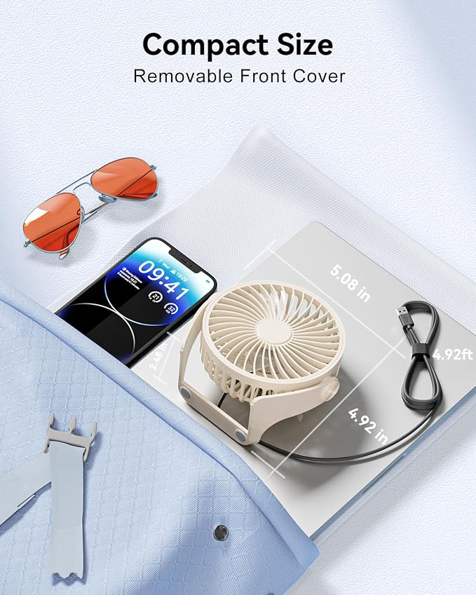 USB Desk Fan, 5 Inch Small Portable, 3 Speeds Powerful Wind Mini Personal Desktop Fan 360° Rotation Adjustable, Plug In USB