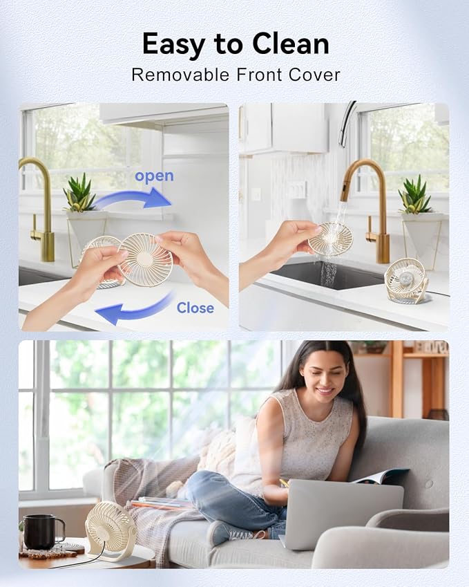 USB Desk Fan, 5 Inch Small Portable, 3 Speeds Powerful Wind Mini Personal Desktop Fan 360° Rotation Adjustable, Plug In USB