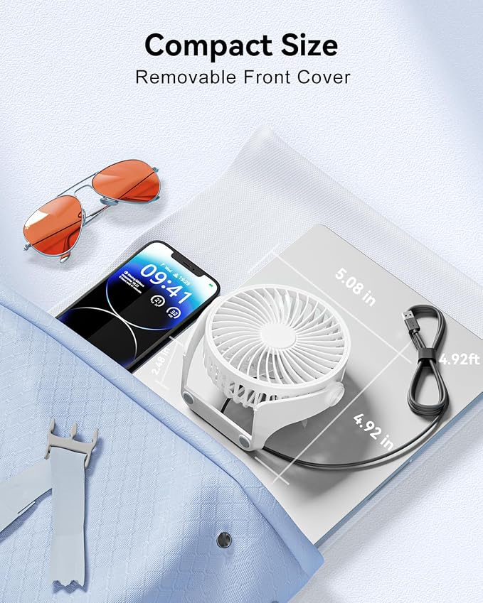 USB Desk Fan, 5 Inch Small Portable, 3 Speeds Powerful Wind Mini Personal Desktop Fan 360° Rotation Adjustable, Plug In USB