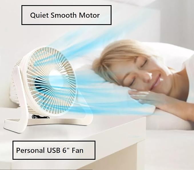 USB Desk Fan – 6-Inch Personal Mini Portable Desktop Fan, Quiet Motor, Adjustable Angle, USB-Powered for Home, Office, and