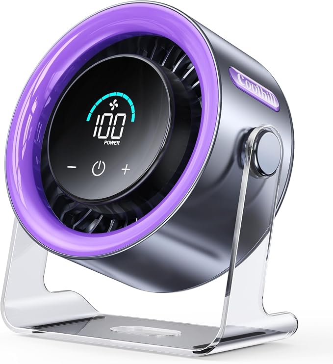USB Desk Fan for Bedroom: 100 Speeds Digital Display Quiet Table Fan with Turbo Airflow, 120° Rotating Small Rechargeable