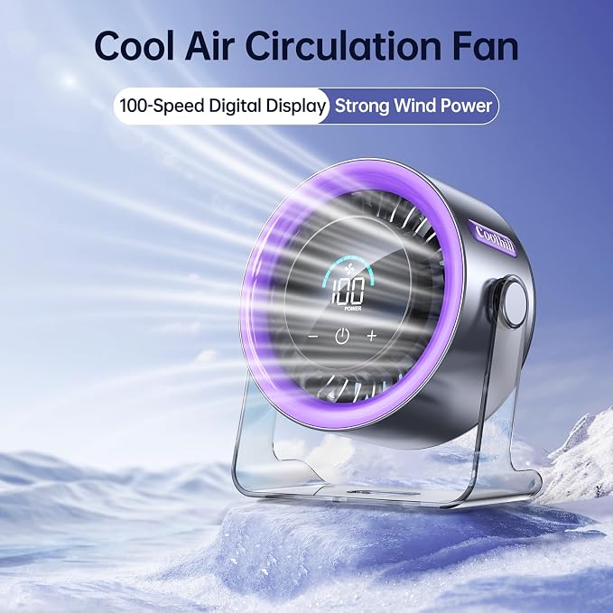 USB Desk Fan for Bedroom: 100 Speeds Digital Display Quiet Table Fan with Turbo Airflow, 120° Rotating Small Rechargeable