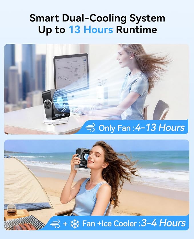 USB Desk Fan for Bedroom, 199 Speeds Turbo Airflow, Portable Fan with Ice Cooling, Digital Display Quiet Table Fan, alternate