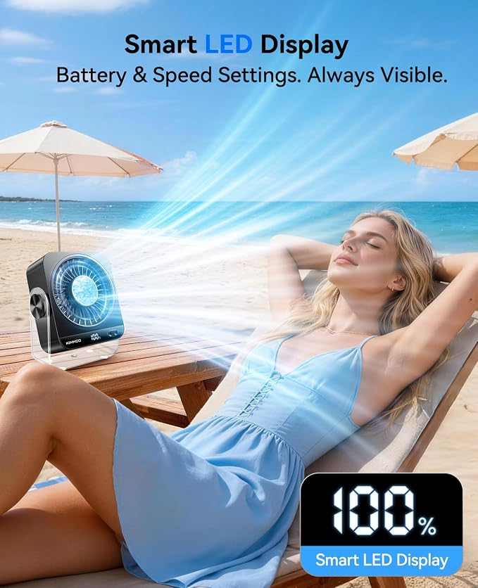 USB Desk Fan for Bedroom, 199 Speeds Turbo Airflow, Portable Fan with Ice Cooling, Digital Display Quiet Table Fan, alternate