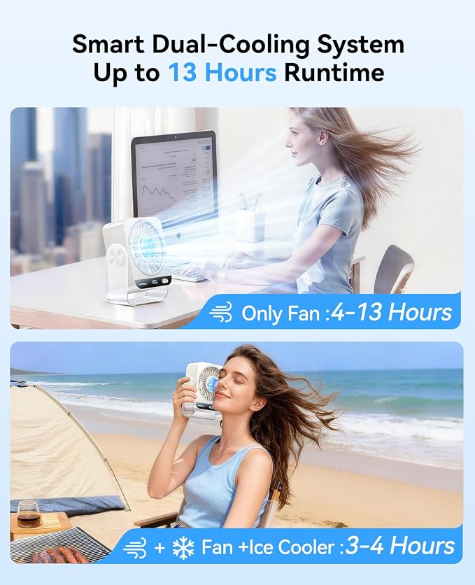 USB Desk Fan for Bedroom, 199 Speeds Turbo Airflow, Portable Fan with Ice Cooling, Digital Display Quiet Table Fan, alternate