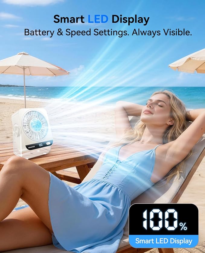 USB Desk Fan for Bedroom, 199 Speeds Turbo Airflow, Portable Fan with Ice Cooling, Digital Display Quiet Table Fan, alternate