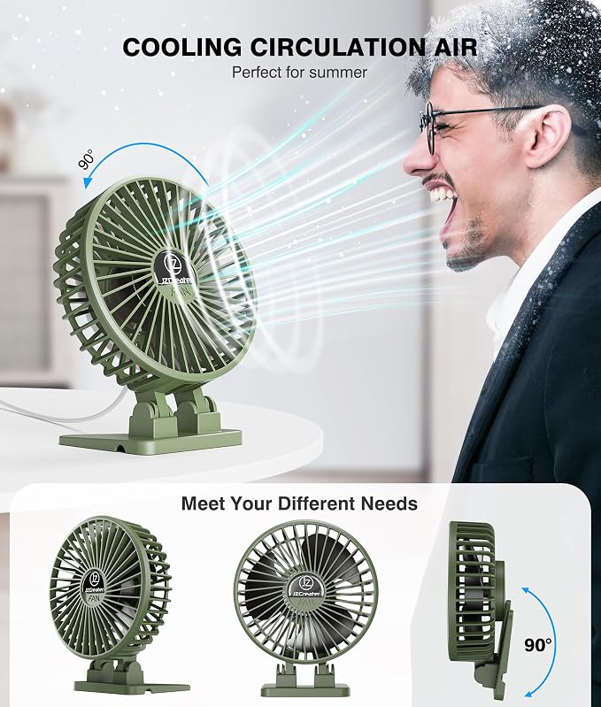 USB Desk Fan, Mini Fan Portable, 3 Speeds Desktop Table Cooling Fans, Plug in Power Fans, Rotation Strong Wind, Quiet