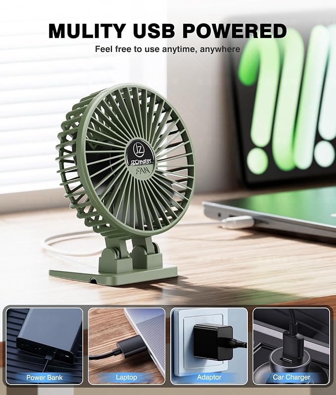 USB Desk Fan, Mini Fan Portable, 3 Speeds Desktop Table Cooling Fans, Plug in Power Fans, Rotation Strong Wind, Quiet