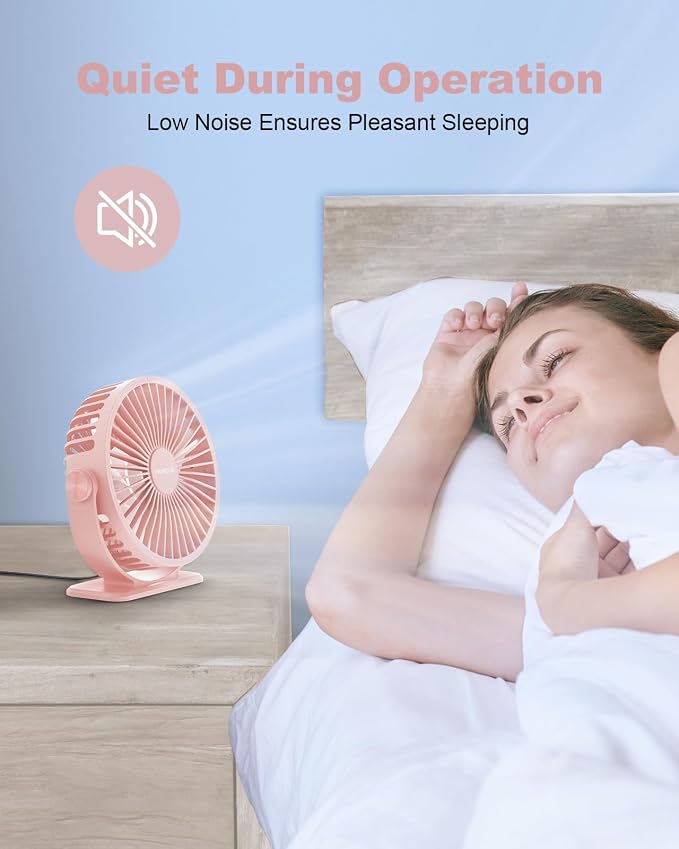 USB Desk Fan Mini Portable Personal Fan, 3 Speeds Adjustable Strong Breeze Small Electric Fan, 360° Rotation Quiet Plug In