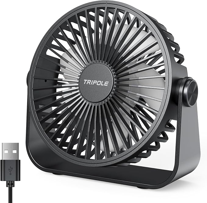 USB Desk Fan Portable Mini Fan Powerful 3 Speeds Wind Personal Desktop Fan with 360° Head Rotation for Home