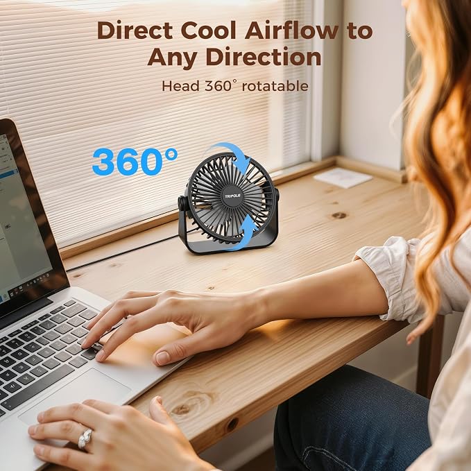 USB Desk Fan Portable Mini Fan Powerful 3 Speeds Wind Personal Desktop Fan with 360° Head Rotation for Home, alternate view 5