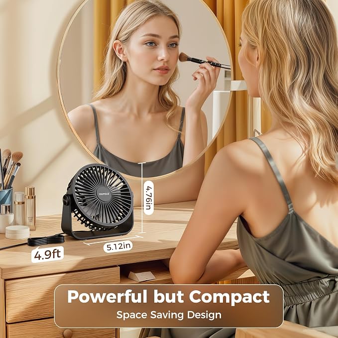 USB Desk Fan Portable Mini Fan Powerful 3 Speeds Wind Personal Desktop Fan with 360° Head Rotation for Home, alternate view 6