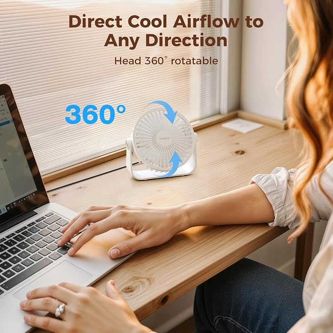 USB Desk Fan Portable Mini Fan Powerful 3 Speeds Wind Personal Desktop Fan with 360° Head Rotation for Home, alternate view 5