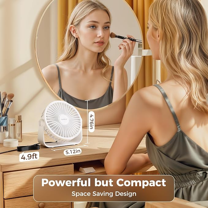 USB Desk Fan Portable Mini Fan Powerful 3 Speeds Wind Personal Desktop Fan with 360° Head Rotation for Home, alternate view 6