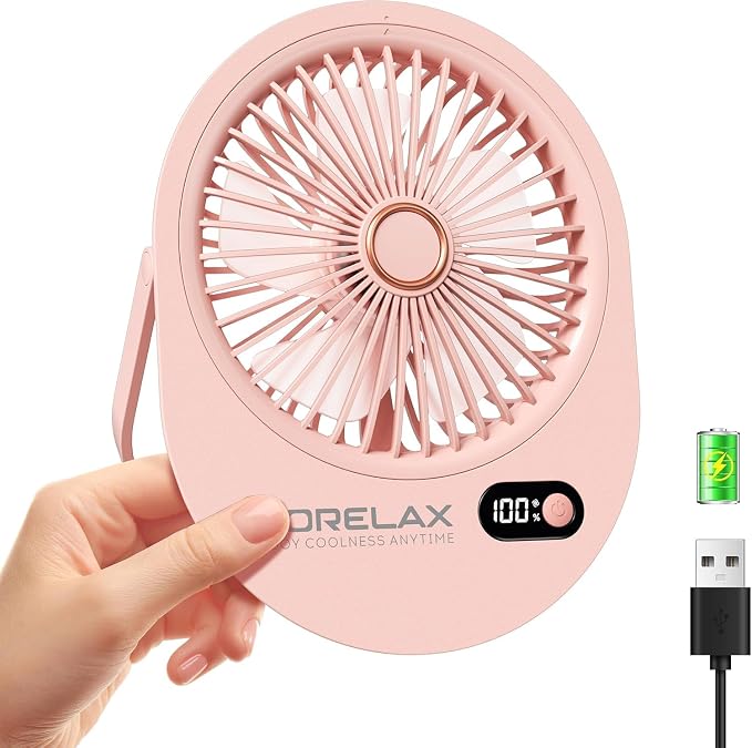 USB Desk Fan, Rechargeable Small Quiet Portable Fan, 180° Folding 6 Speeds Strong Wind Table Fans with Brushless Motor, Mini