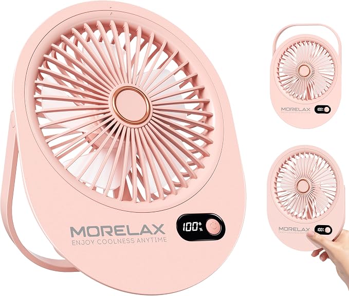 USB Desk Fan, Rechargeable Small Quiet Portable Fan, 180° Folding 6 Speeds Strong Wind Table Fans with Brushless Motor, Mini