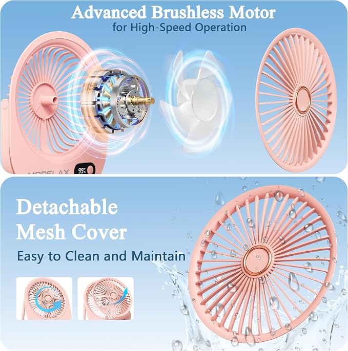 USB Desk Fan, Rechargeable Small Quiet Portable Fan, 180° Folding 6 Speeds Strong Wind Table Fans with Brushless Motor, Mini