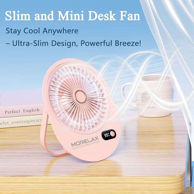 USB Desk Fan, Rechargeable Small Quiet Portable Fan, 180° Folding 6 Speeds Strong Wind Table Fans with Brushless Motor, Mini