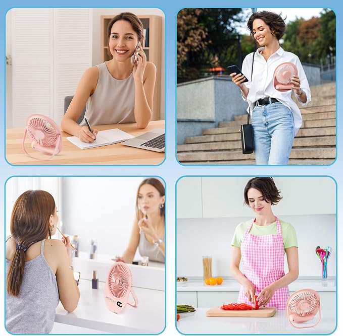 USB Desk Fan, Rechargeable Small Quiet Portable Fan, 180° Folding 6 Speeds Strong Wind Table Fans with Brushless Motor, Mini