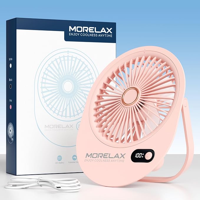 USB Desk Fan, Rechargeable Small Quiet Portable Fan, 180° Folding 6 Speeds Strong Wind Table Fans with Brushless Motor, Mini