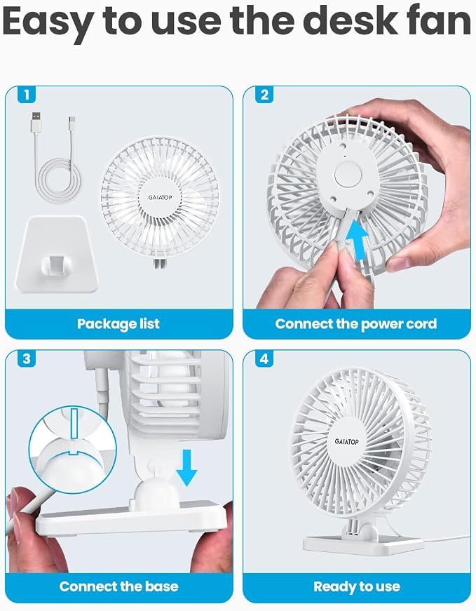 USB Desk Fan, Small But Powerful, Personal Portable Quiet 3 Speeds, Adjustable Mini Table Desktop fan for Cooling Home Office