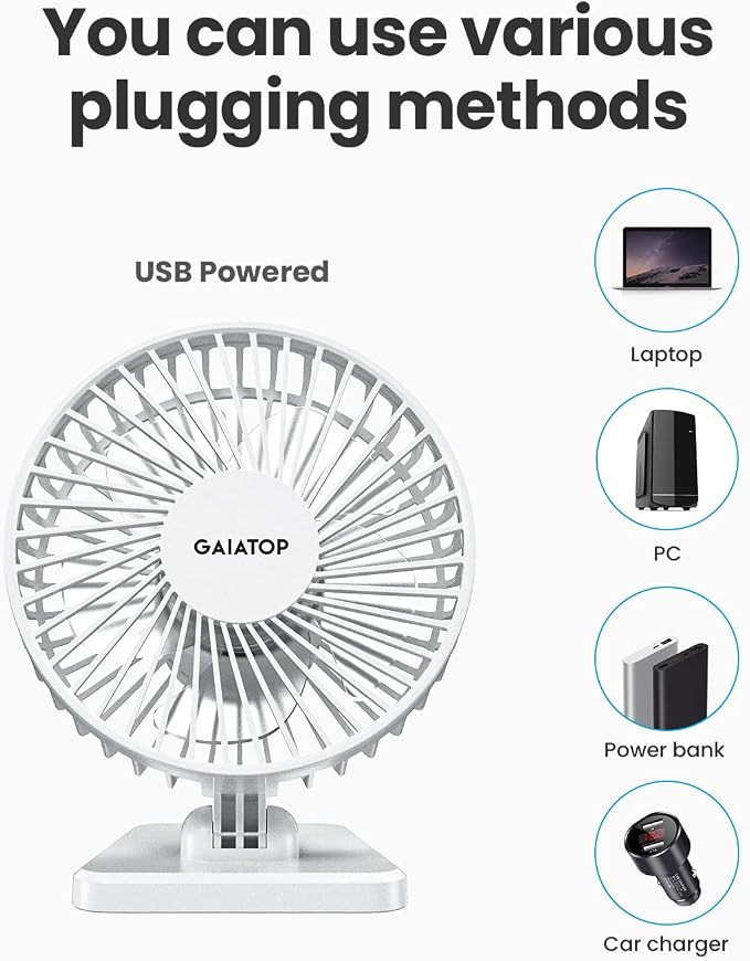 USB Desk Fan, Small But Powerful, Personal Portable Quiet 3 Speeds, Adjustable Mini Table Desktop fan for Cooling Home Office