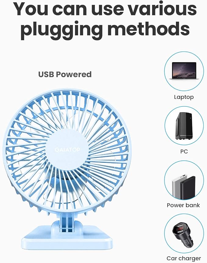 USB Desk Fan, Small But Powerful, Personal Portable Quiet 3 Speeds, Adjustable Mini Table Desktop fan for Cooling Home Office