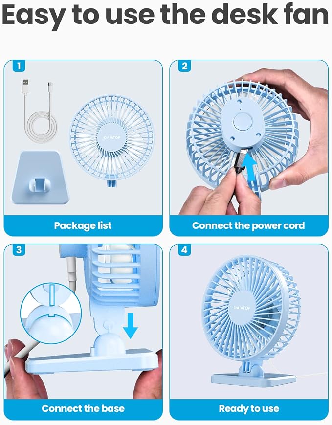 USB Desk Fan, Small But Powerful, Personal Portable Quiet 3 Speeds, Adjustable Mini Table Desktop fan for Cooling Home Office