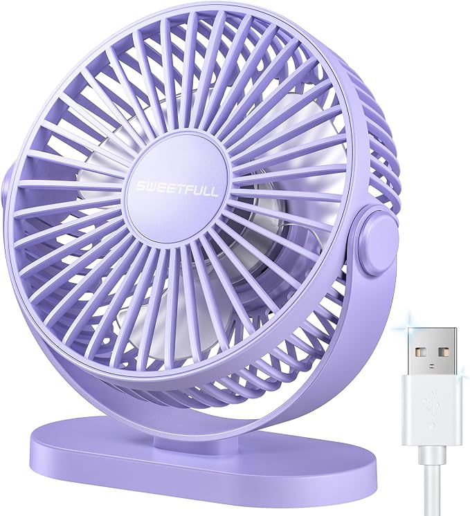 USB Desk Fan Small Quiet - 3 Speeds Mini Personal Portable Fan 360° Rotation Adjustable, 5.5 Inch Office Table Cooling