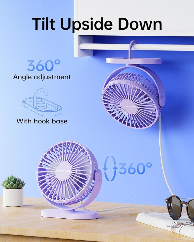 USB Desk Fan Small Quiet - 3 Speeds Mini Personal Portable Fan 360° Rotation Adjustable, 5.5 Inch Office Table Cooling