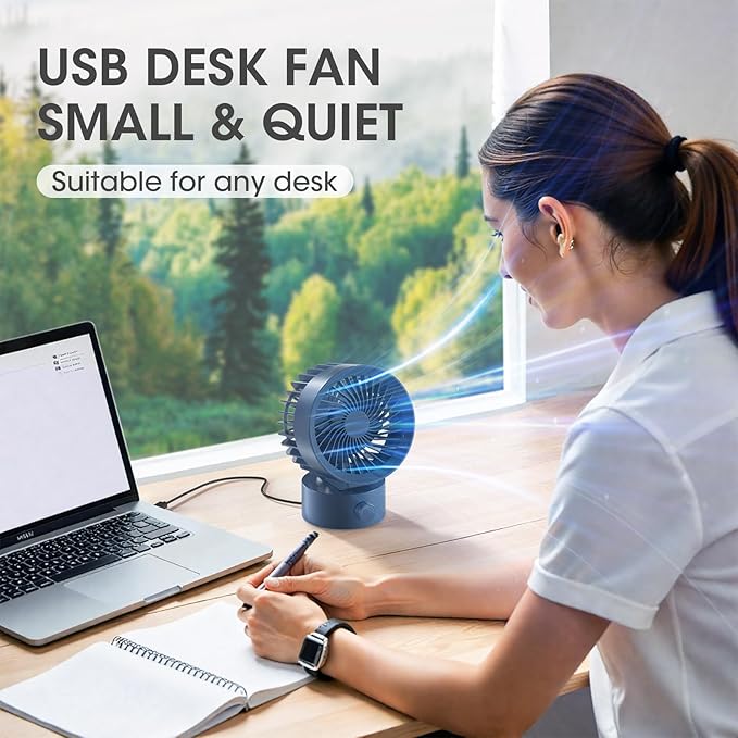 USB Desk Fan Small Quiet, Stepless Speed Flexible Adjust Mini Fans for Home Office Dorm Desktop, Portable Travel Fan Personal