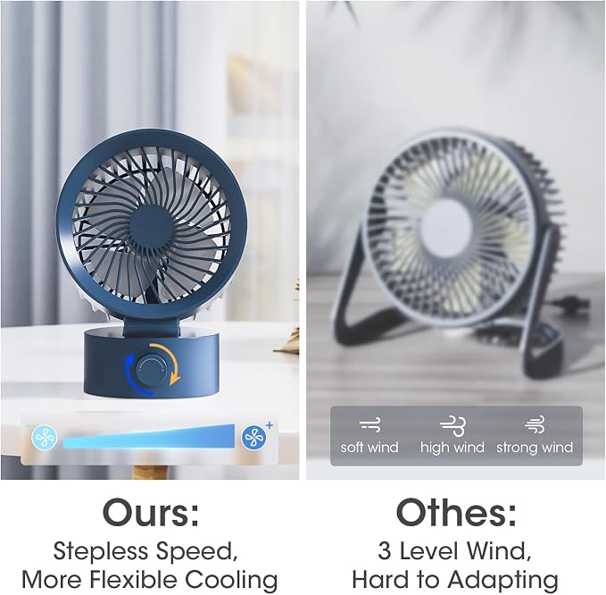 USB Desk Fan Small Quiet, Stepless Speed Flexible Adjust Mini Fans for Home Office Dorm Desktop, Portable Travel Fan Personal