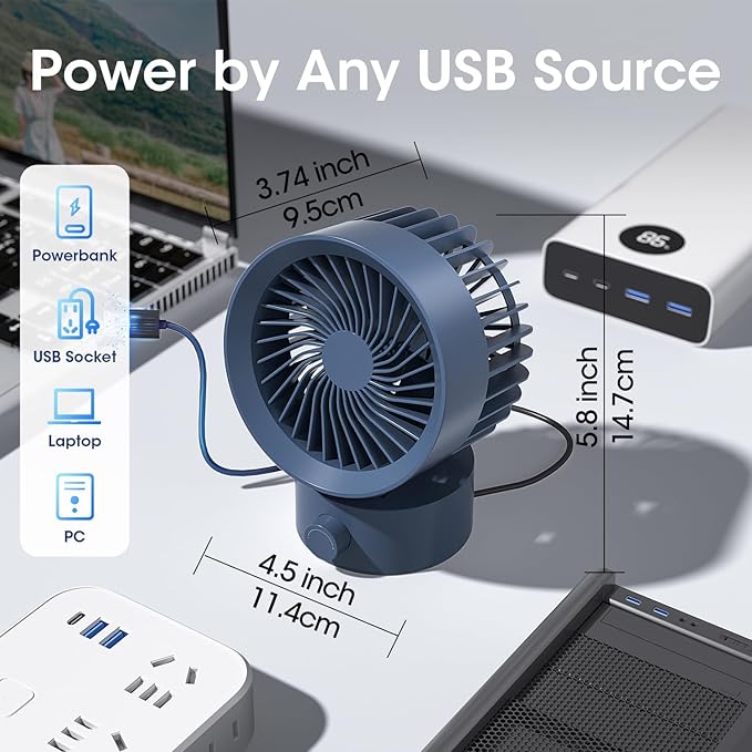 USB Desk Fan Small Quiet, Stepless Speed Flexible Adjust Mini Fans for Home Office Dorm Desktop, Portable Travel Fan Personal