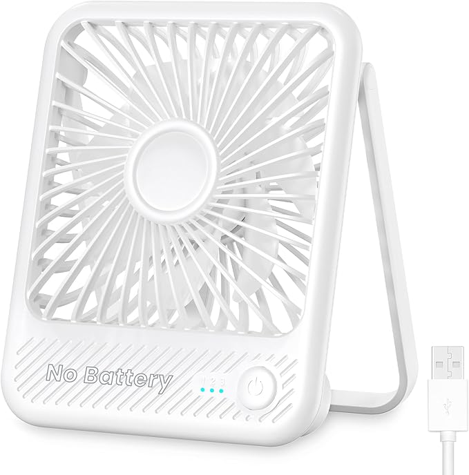 USB Desk Fan, Strong Wind Ultra Quiet Small Personal Fan with 180° Tilt Folding and 3 Speeds Adjustable, USB-C Corded Powered